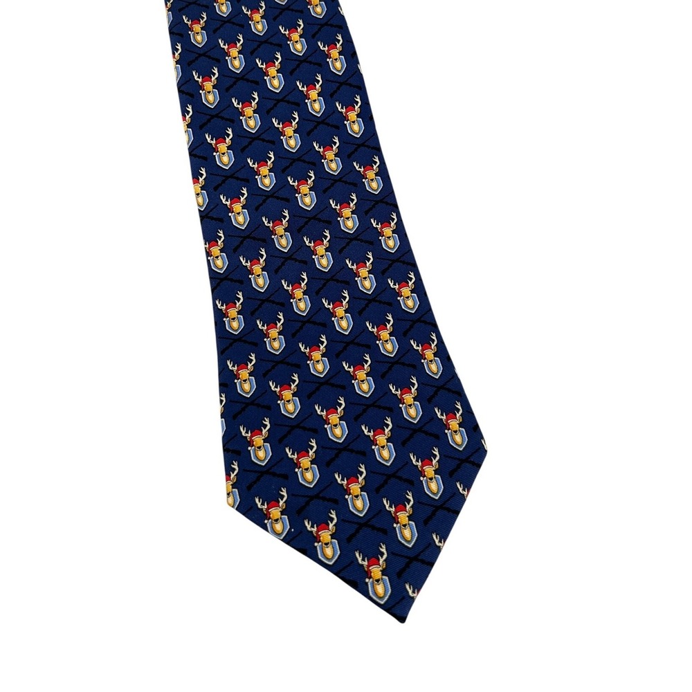 Bird Dog Bay Mens Silk Tie Navy Blue Reindeer‎ Hunting Christmas Holiday Rifle